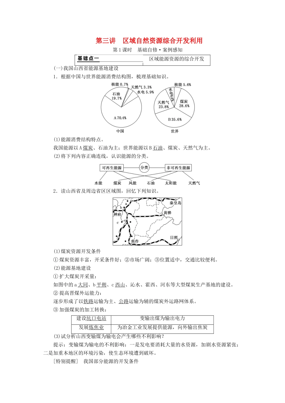 （通用版）版高考地理一轮复习 第四部分 区域可持发展 第三讲 区域自然资源综合开发利用（第1课时）基础自修 案例感知学案（含解析）-人教版高三全册地理学案_第1页