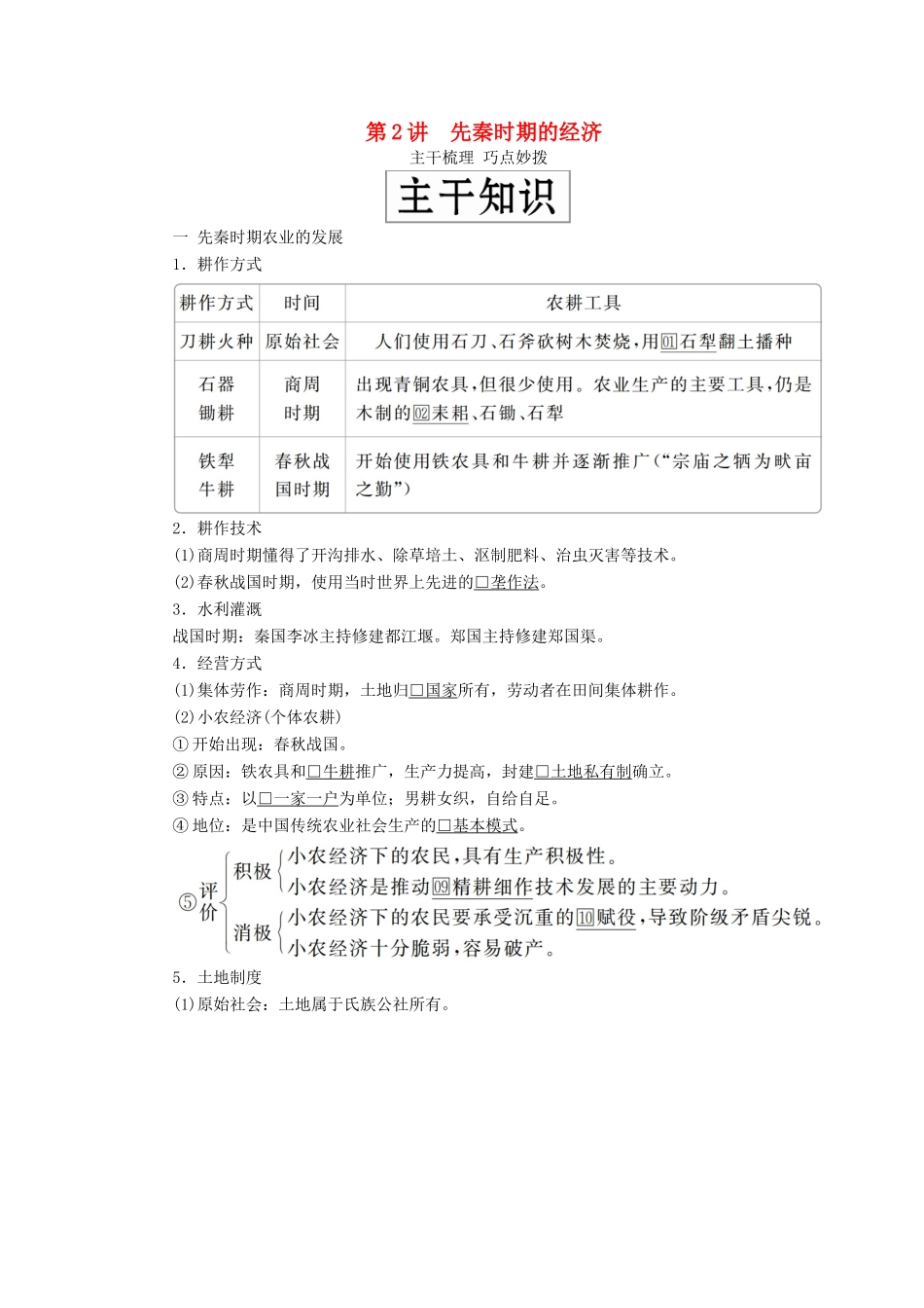 （通史版）高考历史一轮复习 第一部分 第一单元 古代中华文明的起源与奠基——先秦 第2讲 先秦时期的经济学案（含解析）人民版-人民版高三全册历史学案_第1页