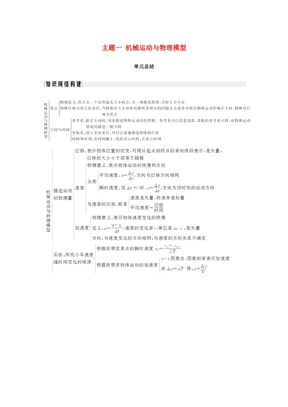 （通用版）-高考物理总复习 主题一 机械运动与物理模型单元总结学案 新人教版-新人教版高三全册物理学案_第1页