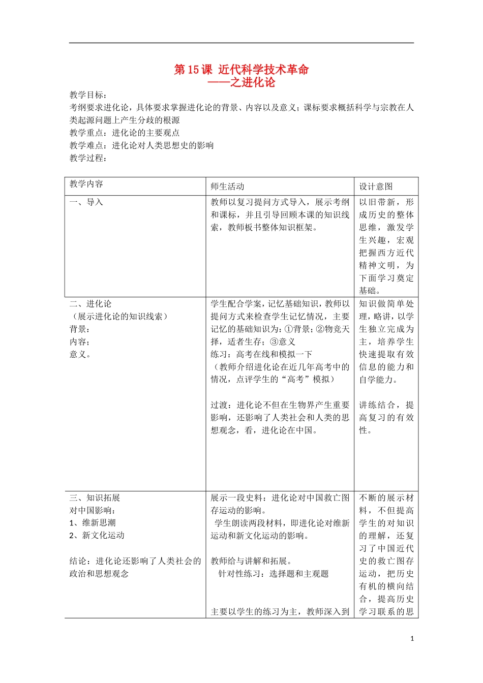 （高频考点）2015版高中历史 近代科学技术革命之进化论教案 岳麓版_第1页