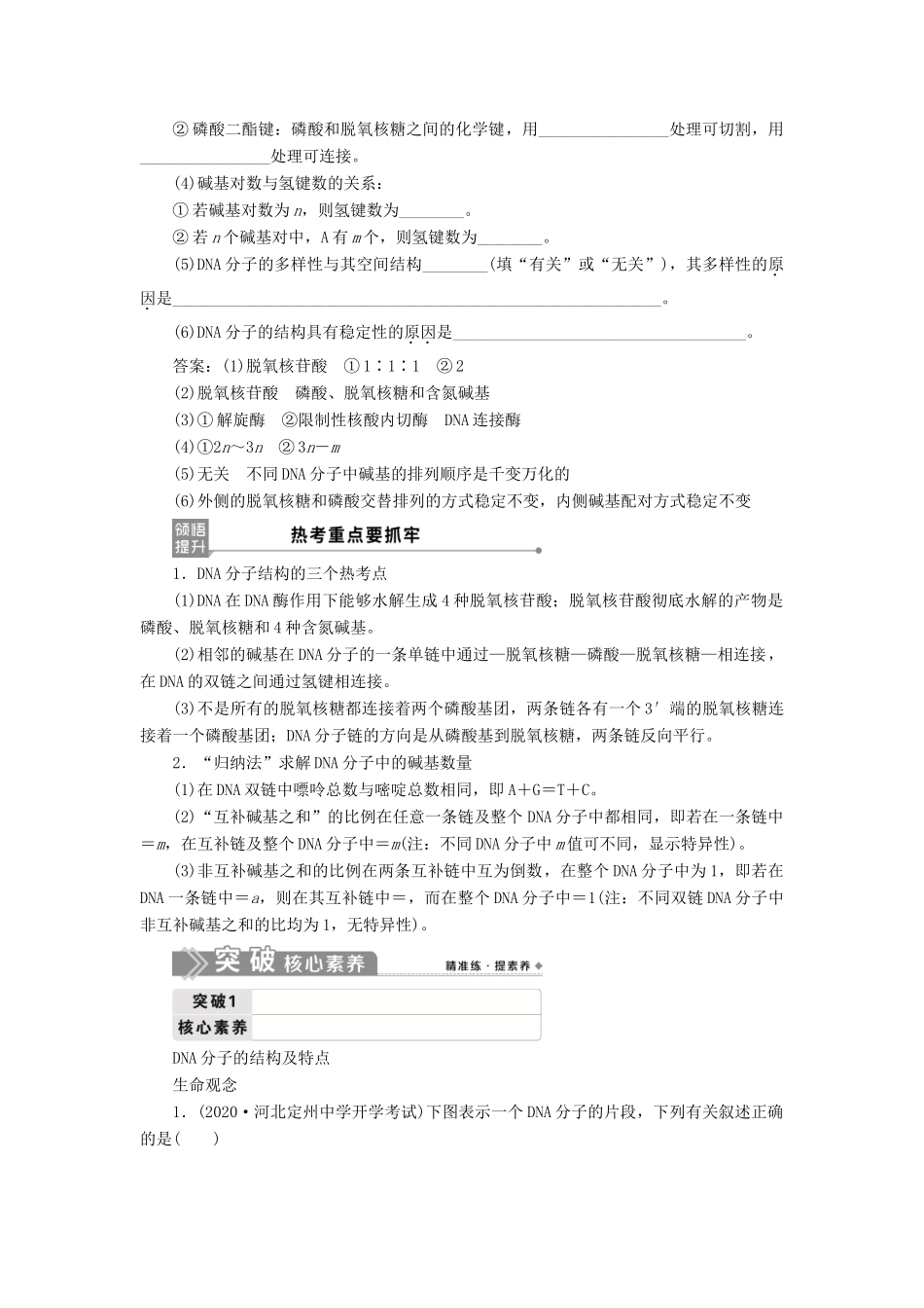 （选考）新高考生物一轮复习 第六单元 遗传的物质基础 第18讲 DNA分子的结构、复制及基因的本质学案 新人教版-新人教版高三全册生物学案_第3页