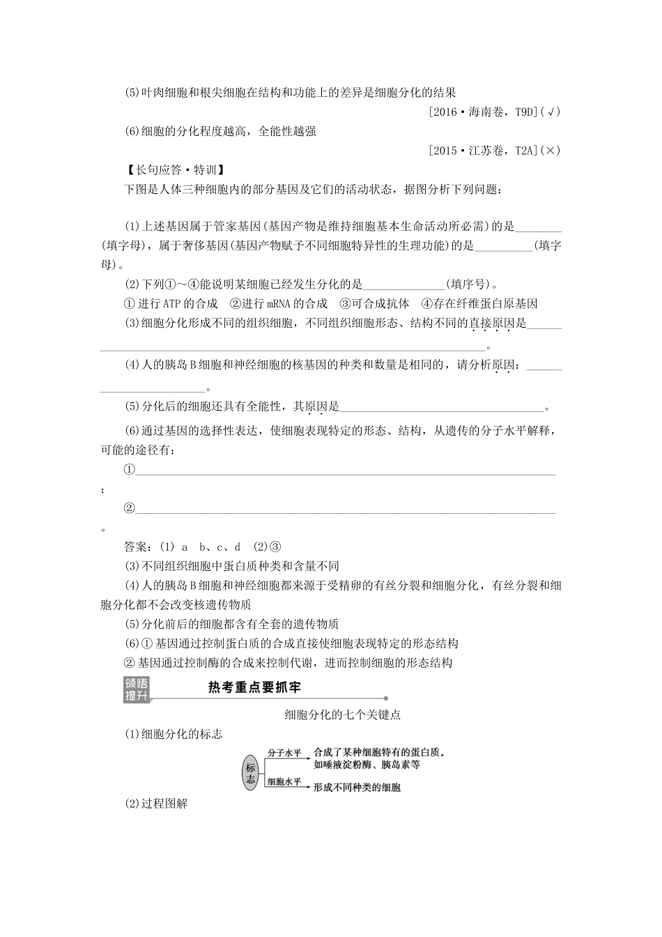 （选考）新高考生物一轮复习 第四单元 细胞的生命历程 第12讲 细胞的分化、衰老、凋亡及癌变学案 新人教版-新人教版高三全册生物学案_第3页