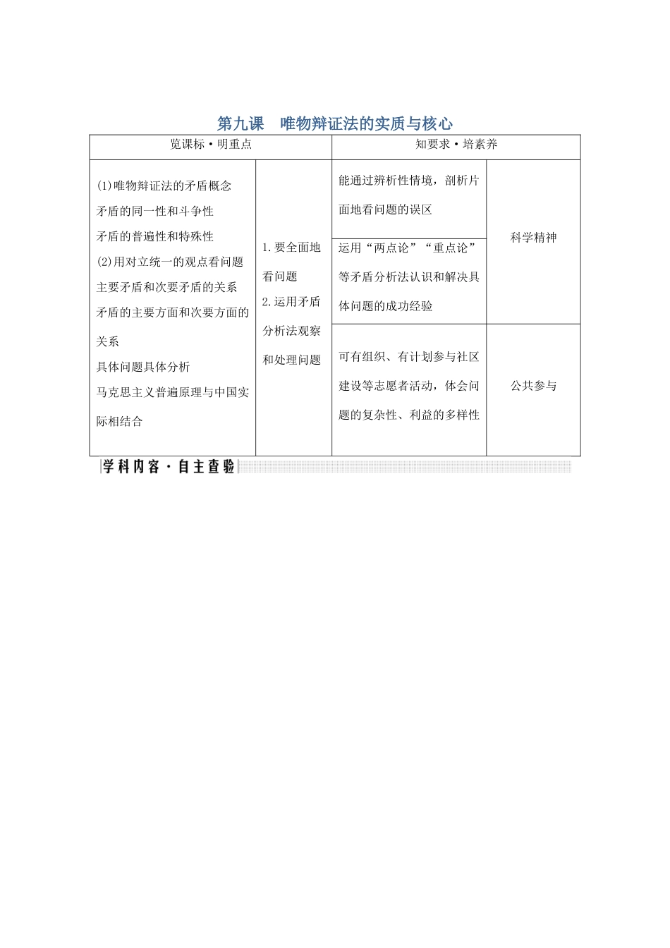 （鲁京津）高考政治总复习 第三单元 第九课 唯物辩证法的实质与核心教案（必修4）-人教版高三必修4政治教案_第1页