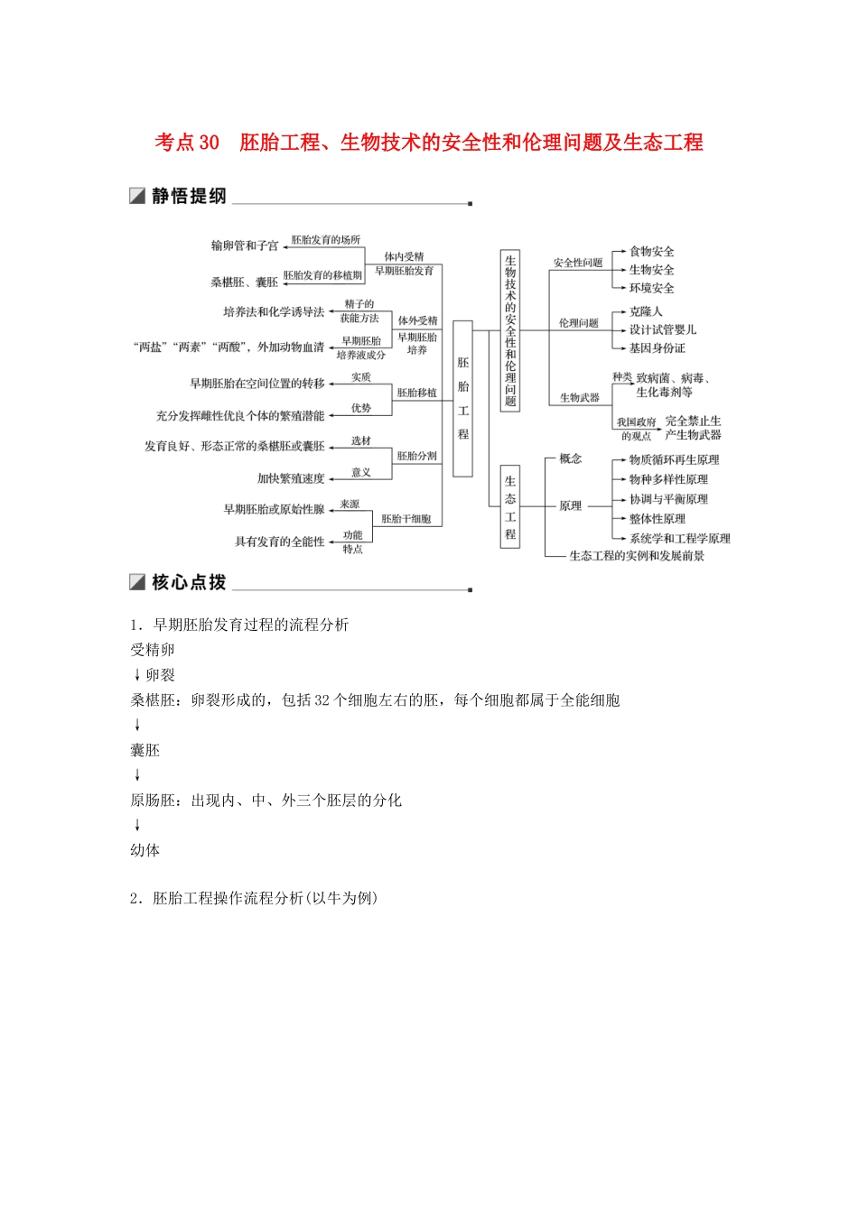 （通用版）高考生物二轮复习 专题十 现代生物科技专题 考点30 胚胎工程、生物技术的安全性和伦理问题及生态工程学案-人教版高三全册生物学案_第1页