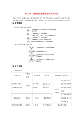 （通用版）高考生物二轮复习 专题十二 教材基础实验 考点33 观察类实验和鉴定提取类实验学案-人教版高三全册生物学案