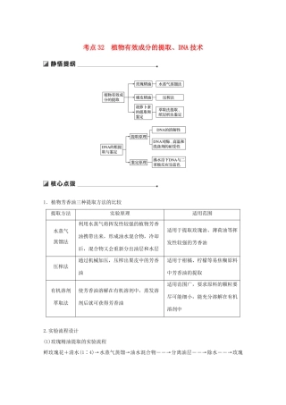 （通用版）高考生物二轮复习 专题十一 生物技术实践 考点32 植物有效成分的提取、DNA技术学案-人教版高三全册生物学案