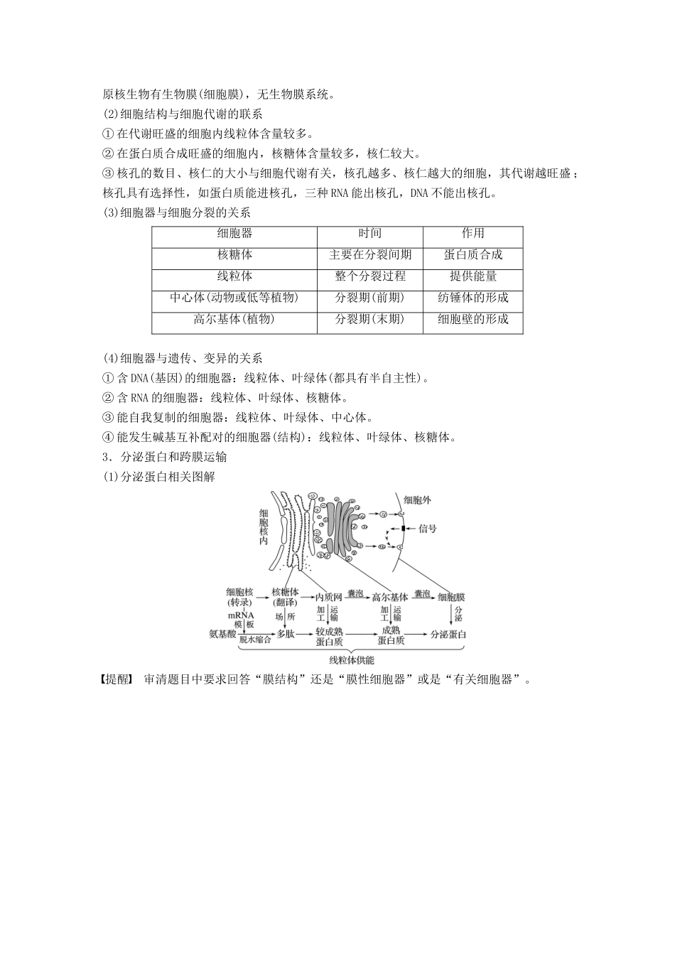 （通用版）高考生物二轮复习 专题一 细胞的分子组成、基本结构和生命历程 考点2 细胞的分类、结构与功能学案-人教版高三全册生物学案_第2页