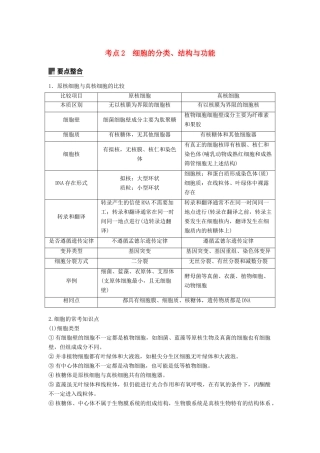 （通用版）高考生物二轮复习 专题一 细胞的分子组成、基本结构和生命历程 考点2 细胞的分类、结构与功能学案-人教版高三全册生物学案