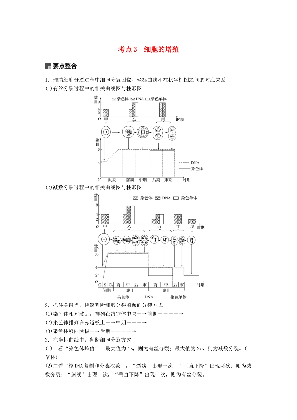 （通用版）高考生物二轮复习 专题一 细胞的分子组成、基本结构和生命历程 考点3 细胞的增殖学案-人教版高三全册生物学案_第1页