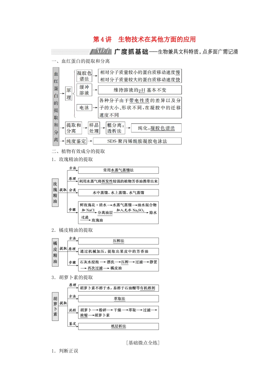 （通用版）高考生物一轮复习 第4讲 生物技术在其他方面的应用学案（含解析）（选修1）-人教版高三选修1生物学案_第1页