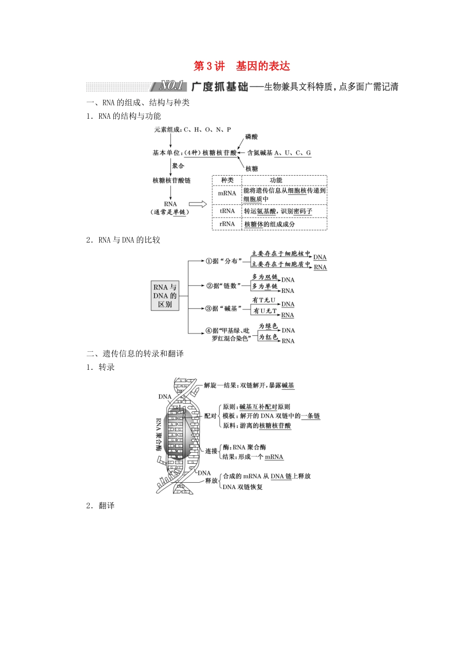 （通用版）高考生物一轮复习 第二单元 第3讲 基因的表达学案（含解析）（必修2）-人教版高三必修2生物学案_第1页