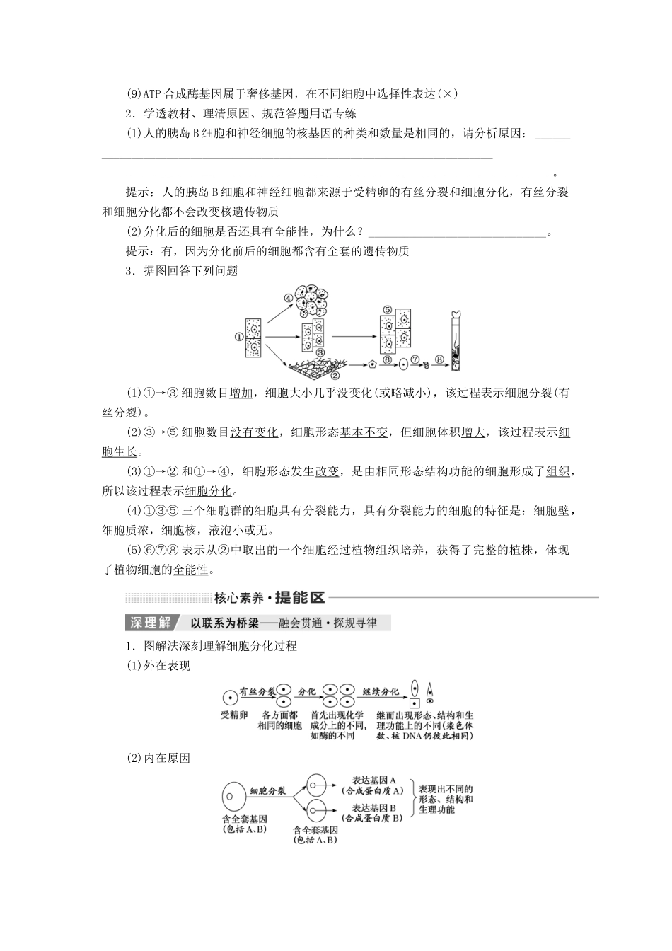 （通用版）高考生物一轮复习 第四单元 第四讲 细胞的分化、衰老、凋亡和癌变学案（含解析）-人教版高三全册生物学案_第2页