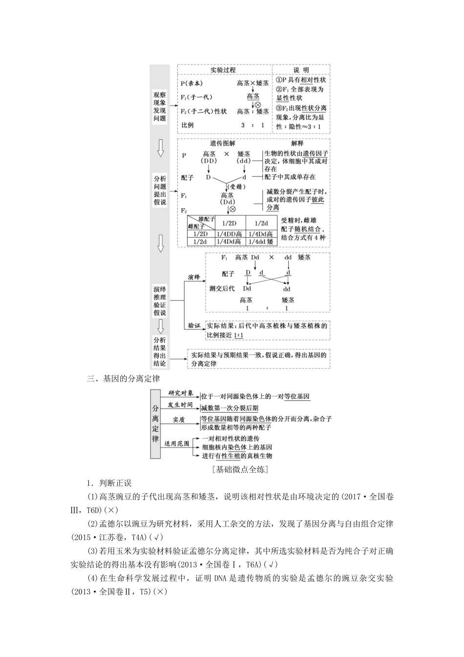 （通用版）高考生物一轮复习 第一单元 第1讲 孟德尔的豌豆杂交实验（一）学案（含解析）（必修2）-人教版高三必修2生物学案_第2页