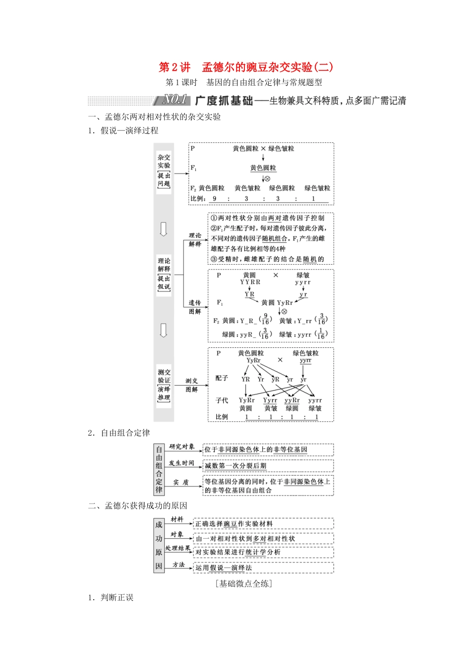 （通用版）高考生物一轮复习 第一单元 第2讲 孟德尔的豌豆杂交实验（二）学案（含解析）（必修2）-人教版高三必修2生物学案_第1页