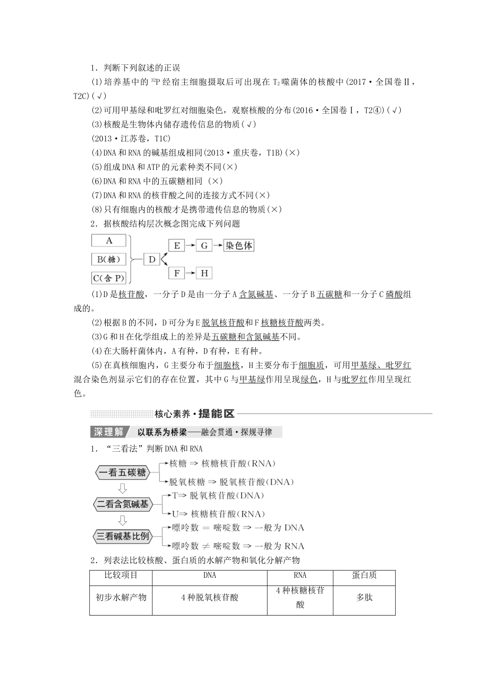（通用版）高考生物一轮复习 第一单元 第五讲 核酸、糖类与脂质学案（含解析）-人教版高三全册生物学案_第2页