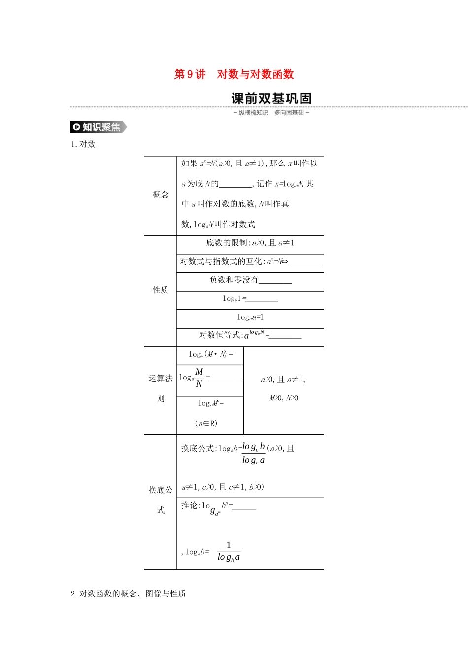 （通用版）高考数学大一轮复习 第9讲 对数与对数函数学案 理 新人教A版-新人教A版高三全册数学学案_第1页