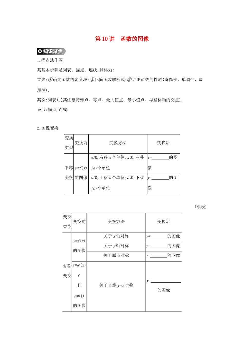 （通用版）高考数学大一轮复习 第10讲 函数的图像学案 理 新人教A版-新人教A版高三全册数学学案_第1页
