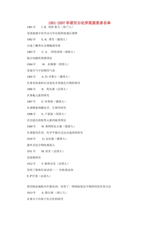 高一化学 专题4 第一单元 诺贝尔化学奖得主（1901-2007）素材 苏教版