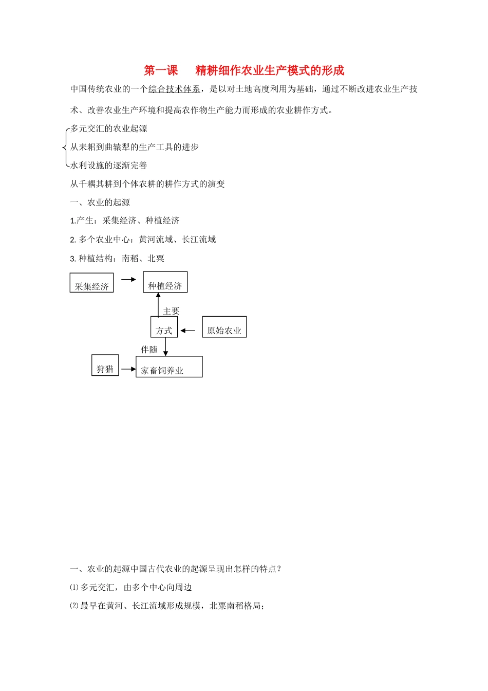 高一历史 第一课《精耕细作农业生产模式的形成》素材 岳麓版必修2_第1页