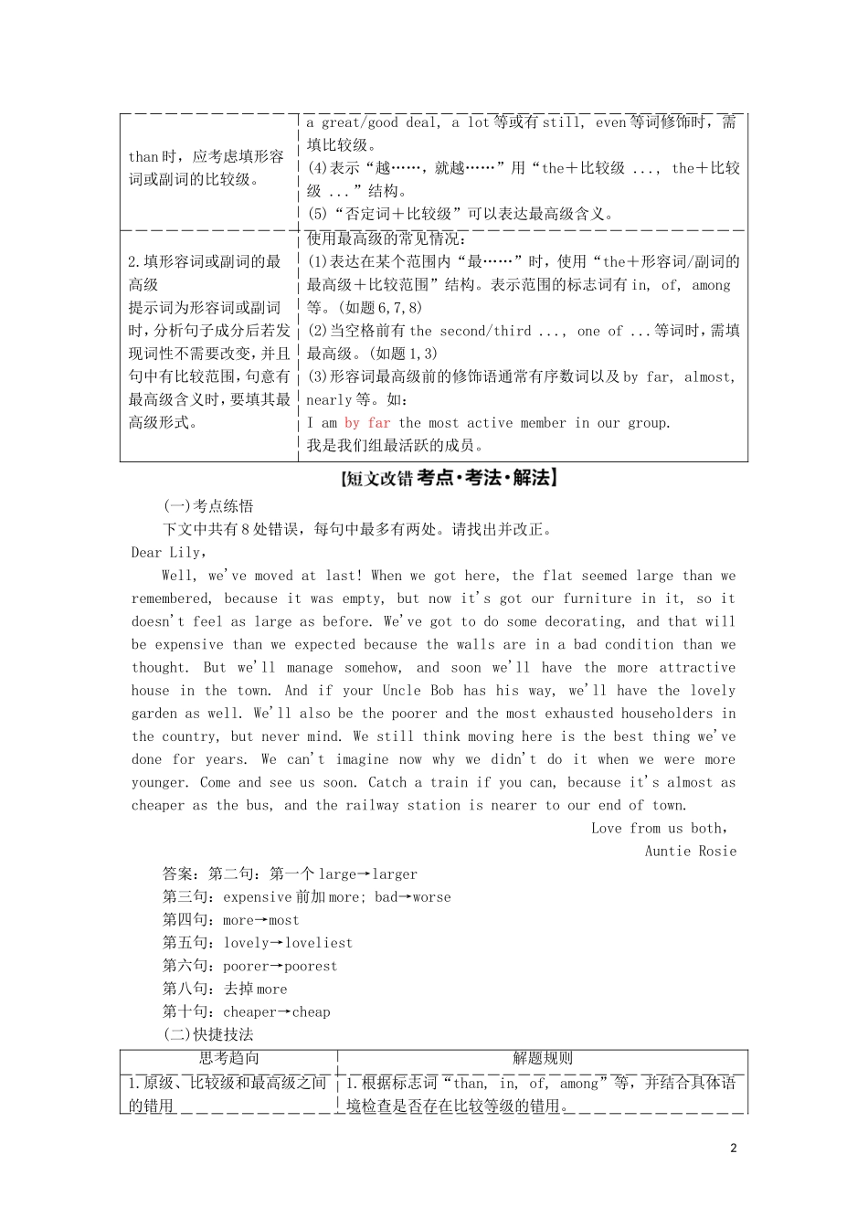 （通用版）高考英语二轮复习 第三板块 语法填空与短文改错 NO.2 再研考点 第一层级 第三讲 形容词和副词讲义-人教版高三全册英语学案_第2页