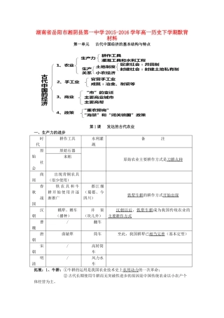高一历史下学期默背材料-人教版高一全册历史素材