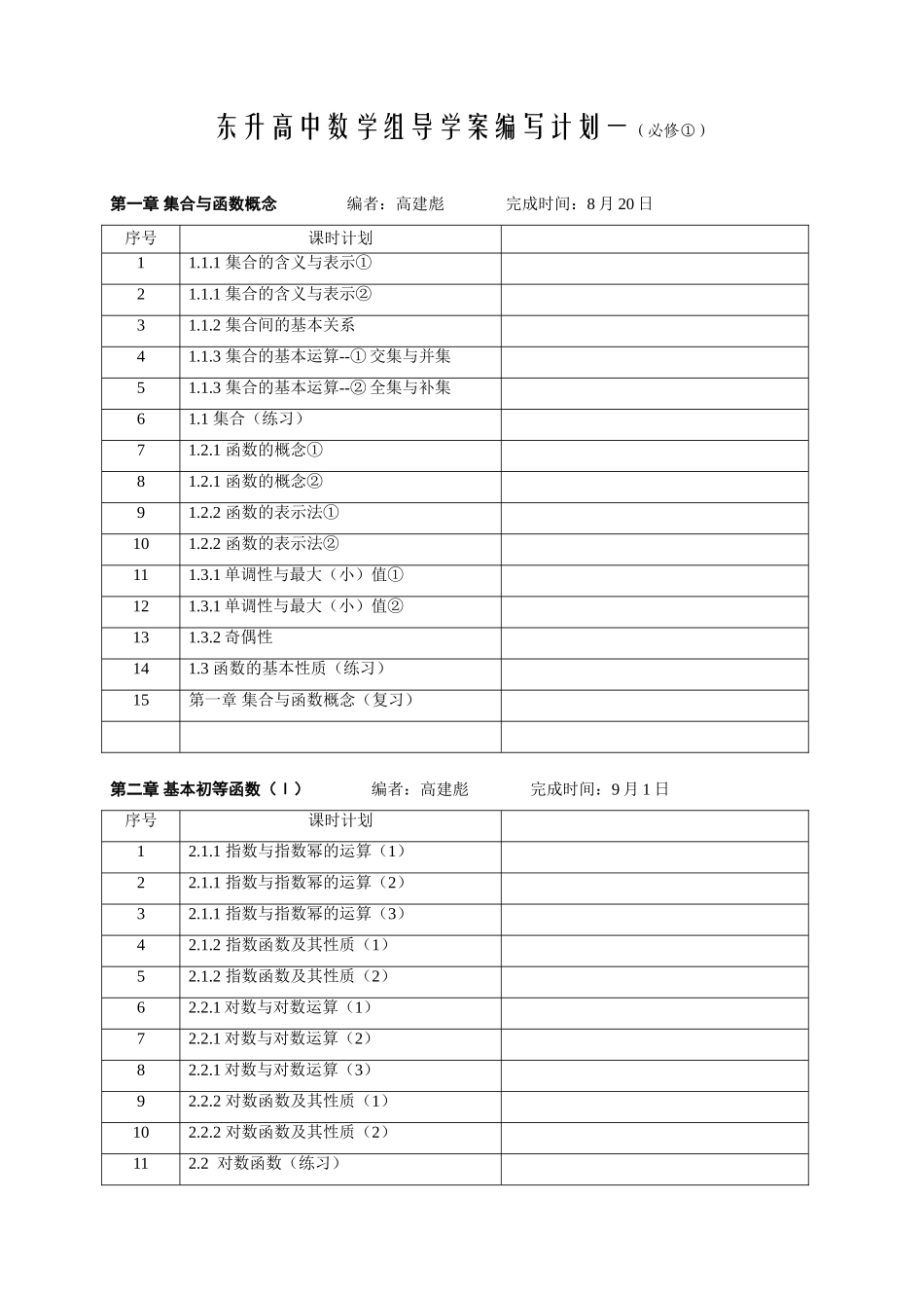 高一数学《必修①》讲学稿编写安排_第1页