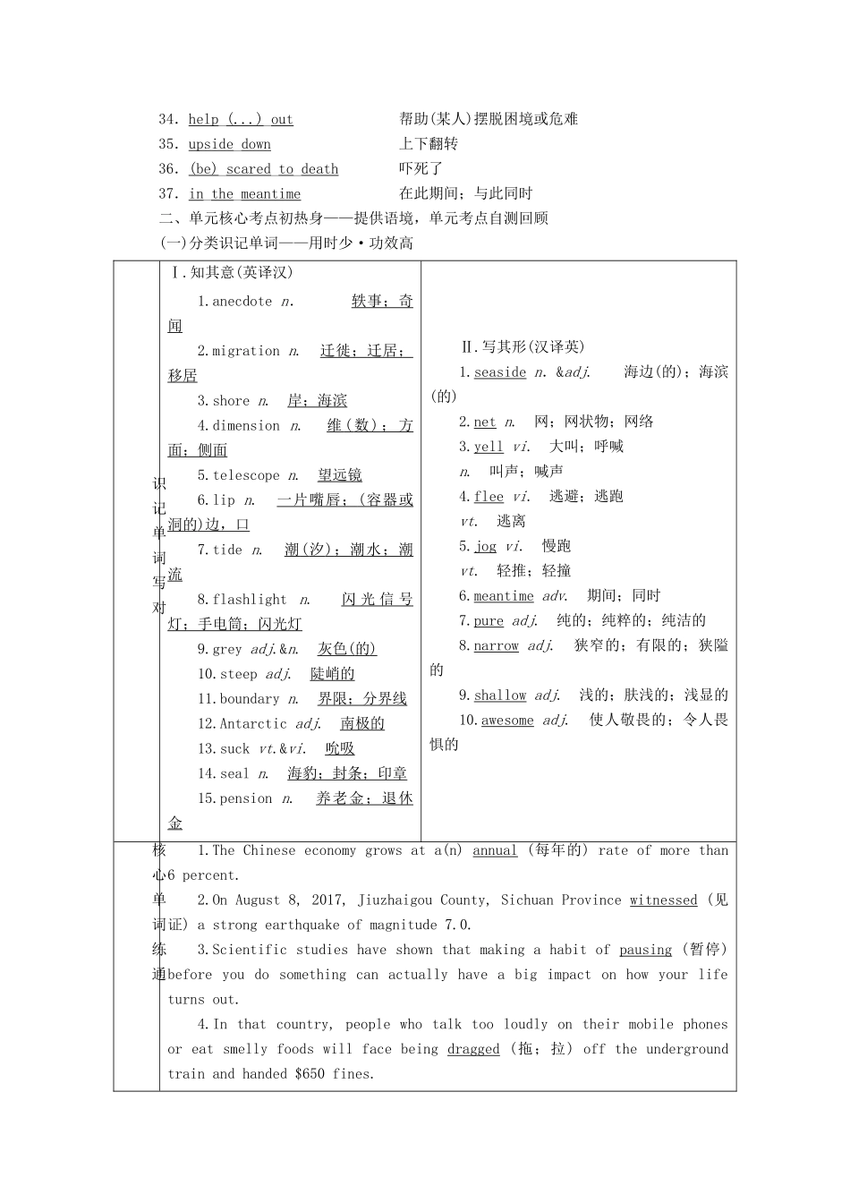 （通用版）高考英语一轮复习 Unit 3 Under the sea讲义 新人教版选修7-新人教版高三选修7英语教案_第3页