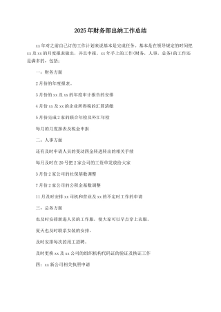 2025年财务部出纳工作总结