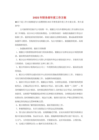 2025年财务部年度工作计划