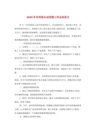 2025年车间组长试用期工作总结范文