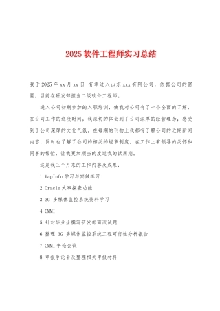 2025年软件工程师实习总结