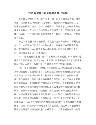 2025年软件工程师年终总结1500字