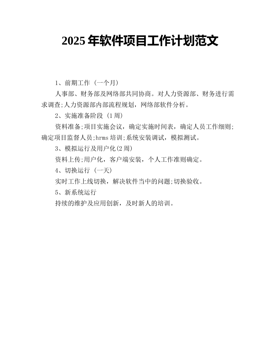 2025年软件项目工作计划范文_第1页
