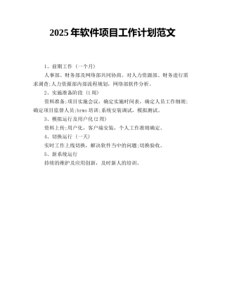 2025年软件项目工作计划范文