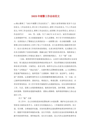 2025年辅警工作总结范文