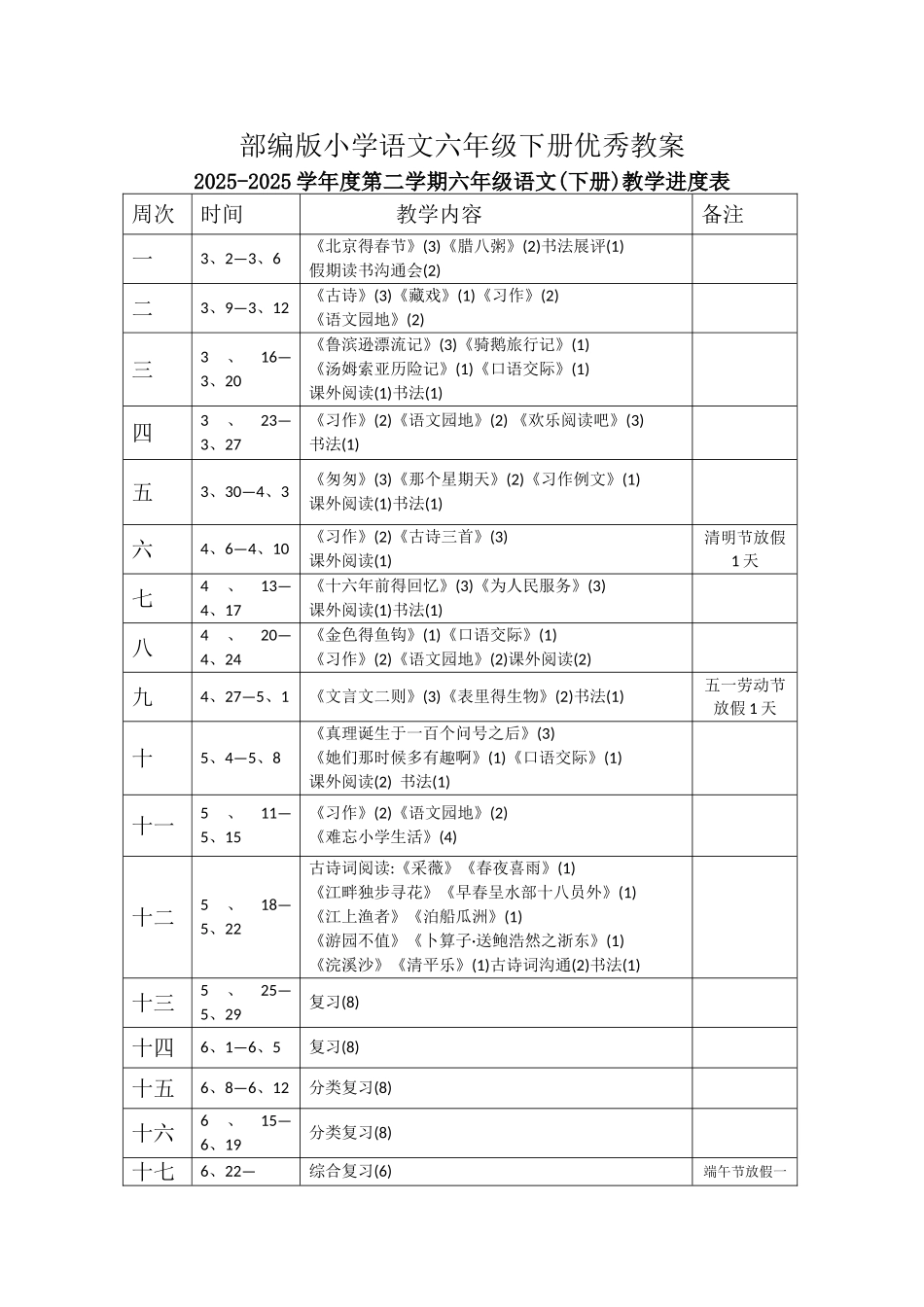 2025年部编版小学语文六年级下册优秀教案全册_第1页