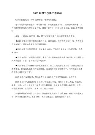 2025年钳工改善工作总结