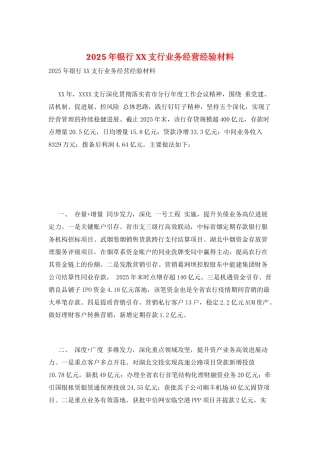 2025年银行XX支行业务经营经验材料
