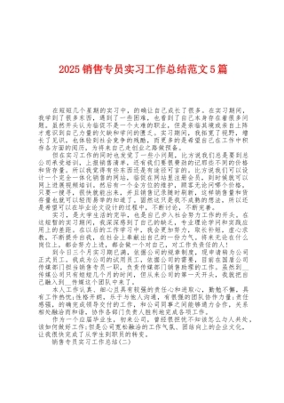 2025年销售专员实习工作总结范文5篇