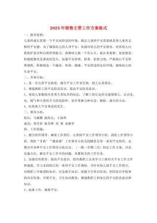 2025年销售主管工作计划格式