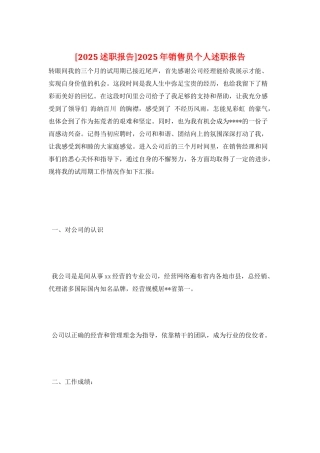 2025年销售员个人述职报告