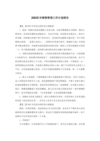 2025年销售管理工作计划报告