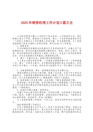 2025年销售经理工作计划5篇大全