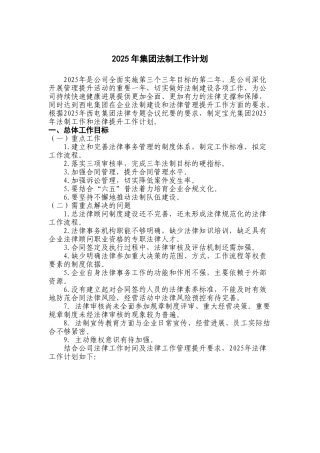 2025年集团公司法律工作计划