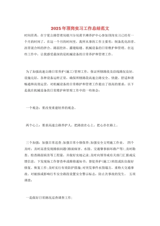 2025年顶岗实习工作总结范文