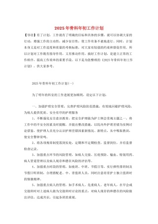 2025年骨科年初工作计划