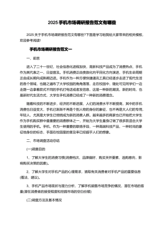 2025手机市场调研报告范文有哪些