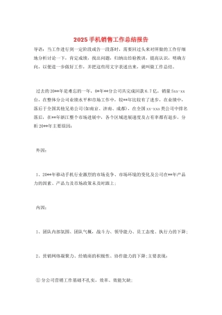 2025手机销售工作总结报告