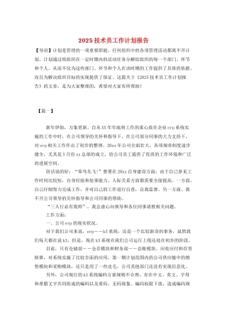 2025技术员工作计划报告