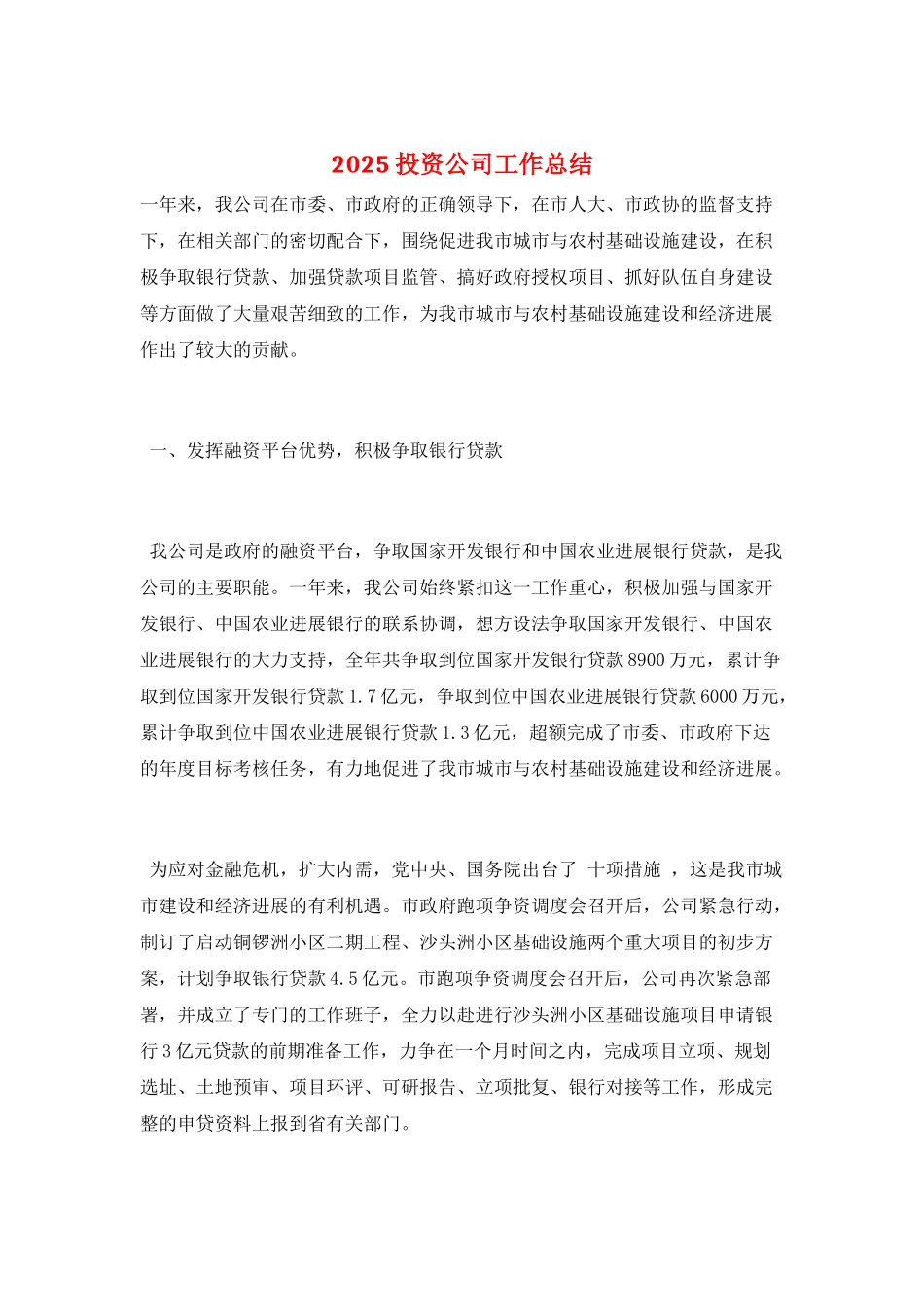2025投资公司工作总结_第1页